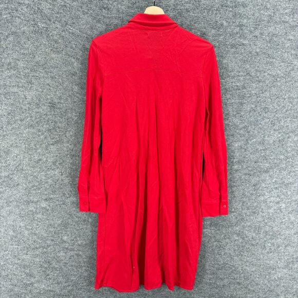 Zara Shirt Dress Women S Small Red Midi Button Up Collared Long Sleeve Casual - Picture 2 of 7
